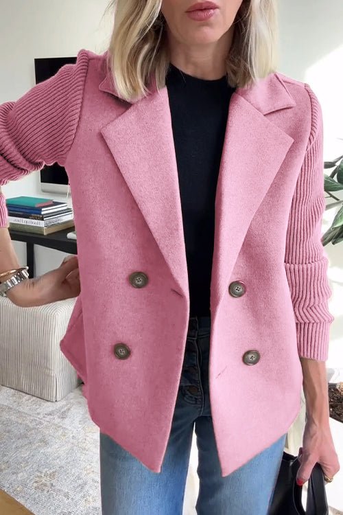 Ramona Wool Blend Blazer – Contrast-Sleeve Double-Breasted Tailored-Fit Workwear