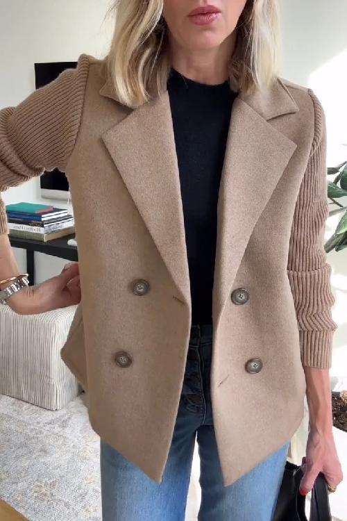 Ramona Wool Blend Blazer – Contrast-Sleeve Double-Breasted Tailored-Fit Workwear