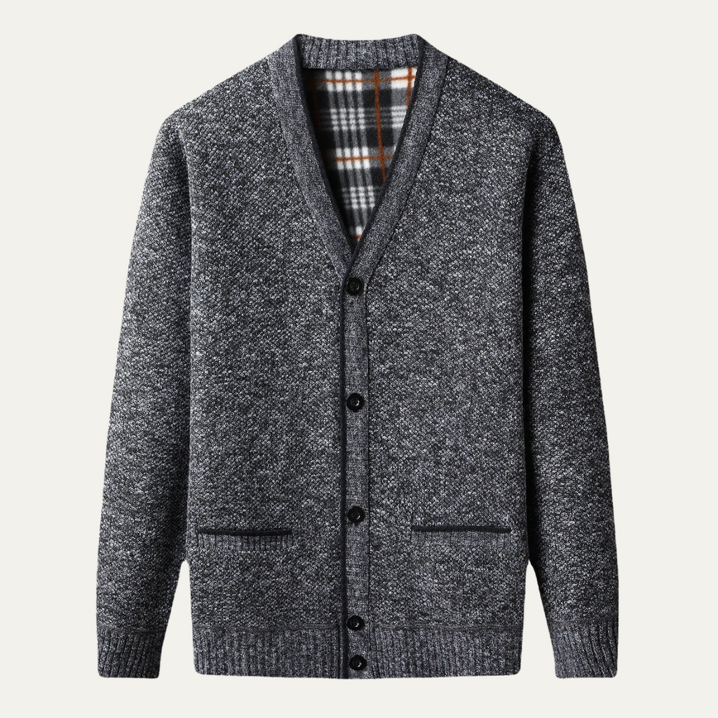 Roderick Knitted Fleece-Lined Cardigan – V-Neck Button-Up Ribbed Knitwear