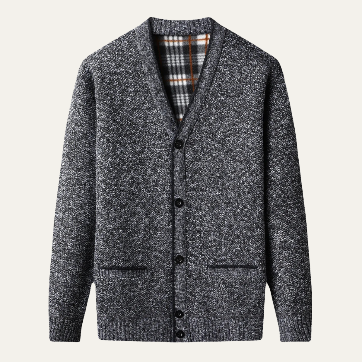 Roderick Knitted Fleece-Lined Cardigan – V-Neck Button-Up Ribbed Knitwear