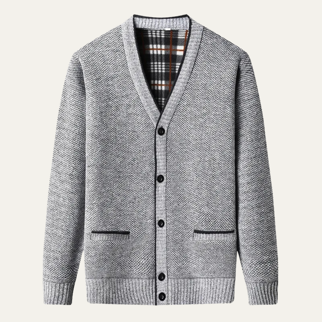 Roderick Knitted Fleece-Lined Cardigan – V-Neck Button-Up Ribbed Knitwear