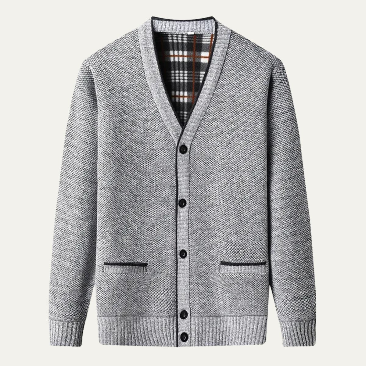 Roderick Knitted Fleece-Lined Cardigan – V-Neck Button-Up Ribbed Knitwear