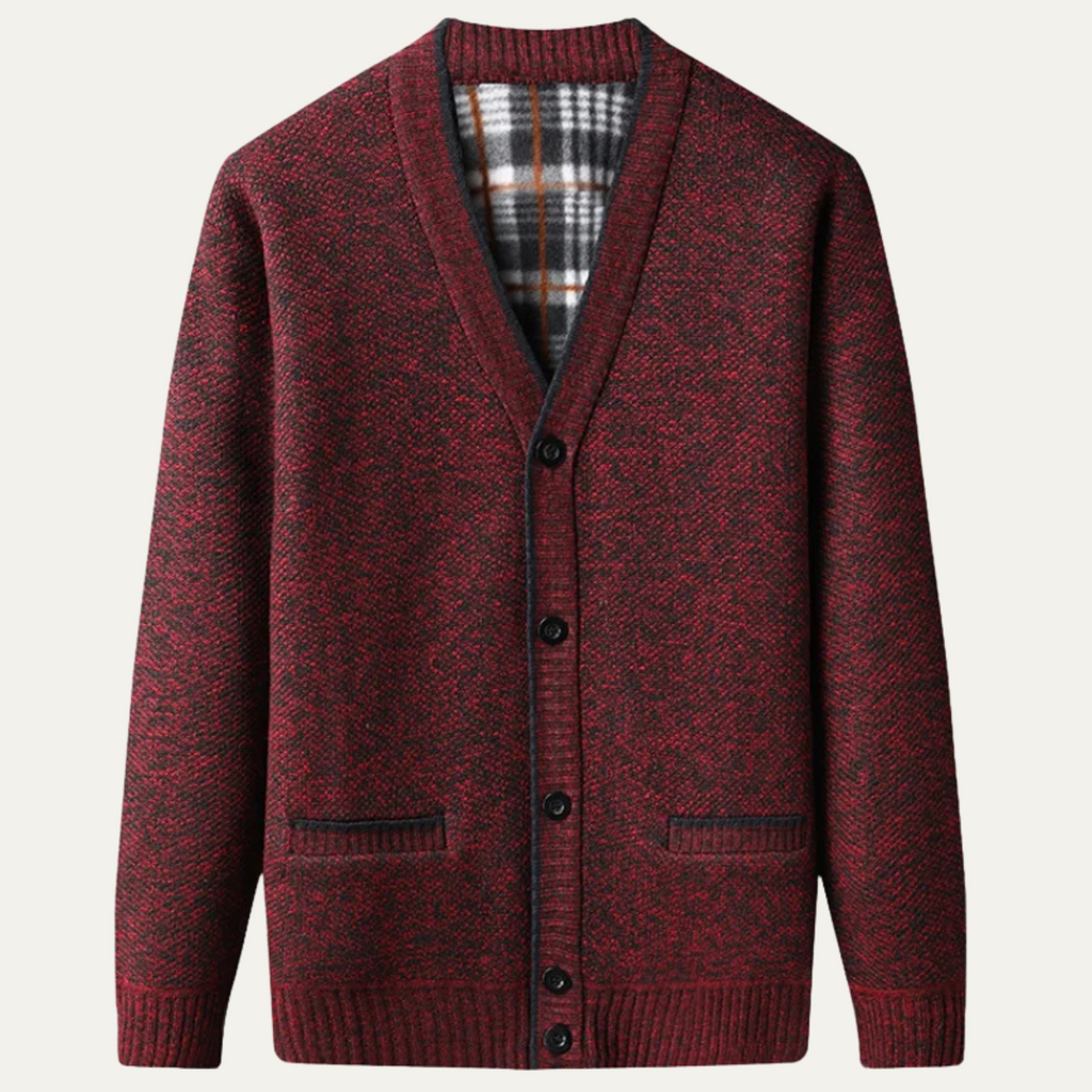 Roderick Knitted Fleece-Lined Cardigan – V-Neck Button-Up Ribbed Knitwear