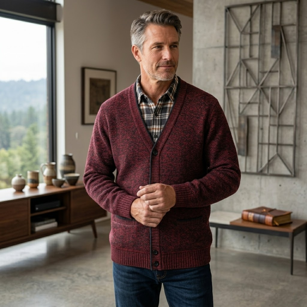 Roderick Knitted Fleece-Lined Cardigan – V-Neck Button-Up Ribbed Knitwear