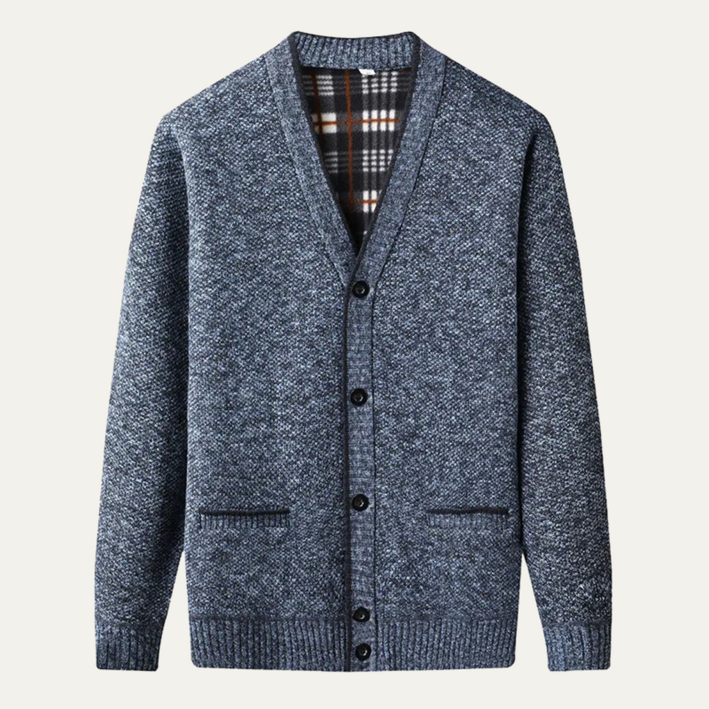Roderick Knitted Fleece-Lined Cardigan – V-Neck Button-Up Ribbed Knitwear