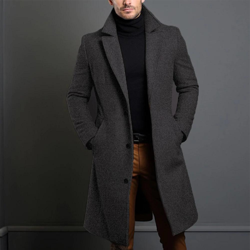 Roderick Wool Blend Overcoat – Notch Lapel Tailored Fit Single-Breasted Coat