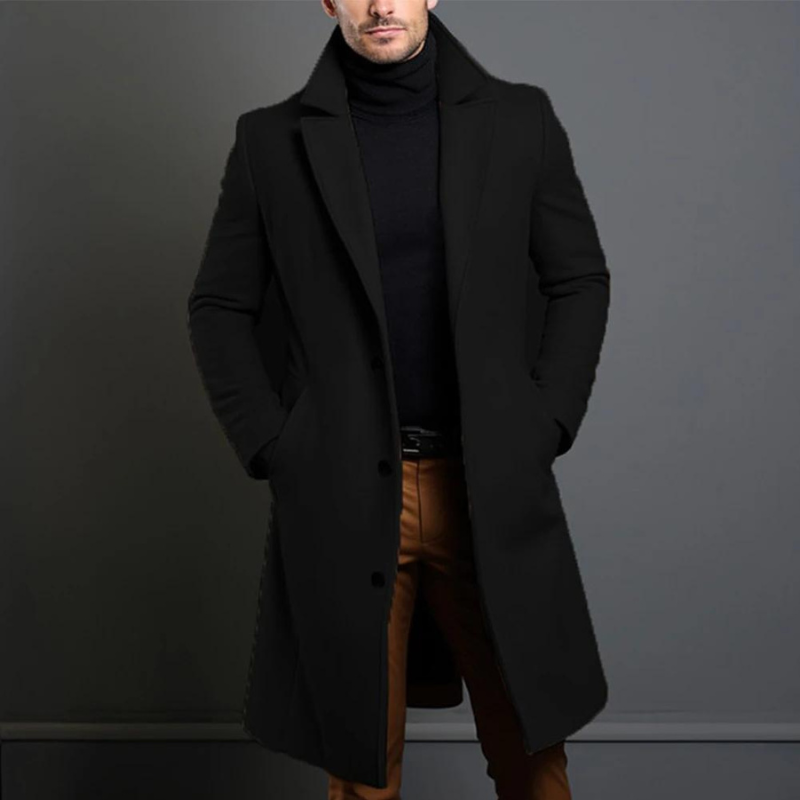 Roderick Wool Blend Overcoat – Notch Lapel Tailored Fit Single-Breasted Coat
