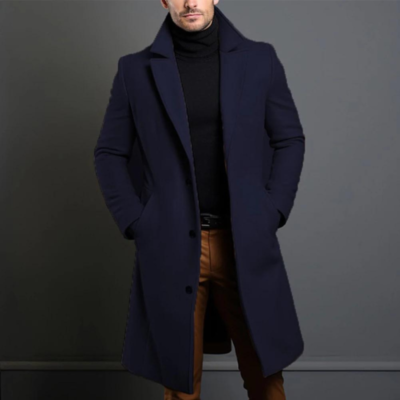 Roderick Wool Blend Overcoat – Notch Lapel Tailored Fit Single-Breasted Coat