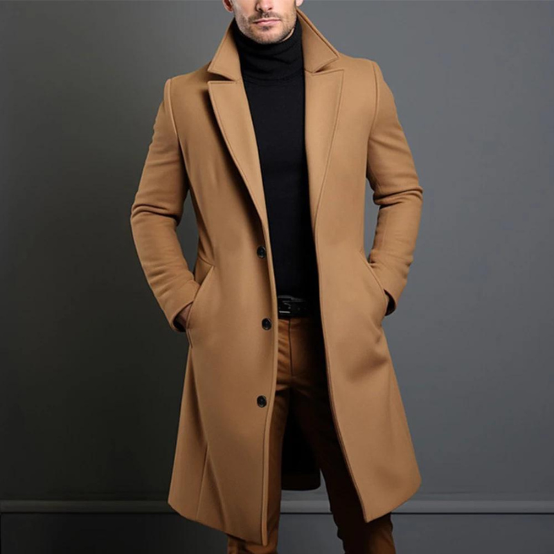 Roderick Wool Blend Overcoat – Notch Lapel Tailored Fit Single-Breasted Coat