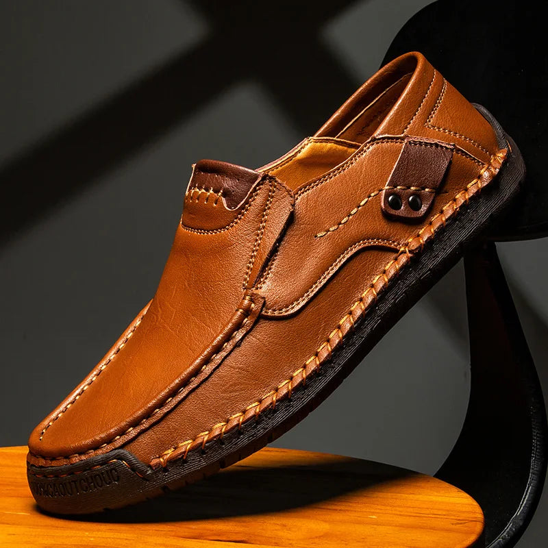 Mauro Full-Grain Leather Loafers – Glossy Hand-Stitched Slip-On Footwear