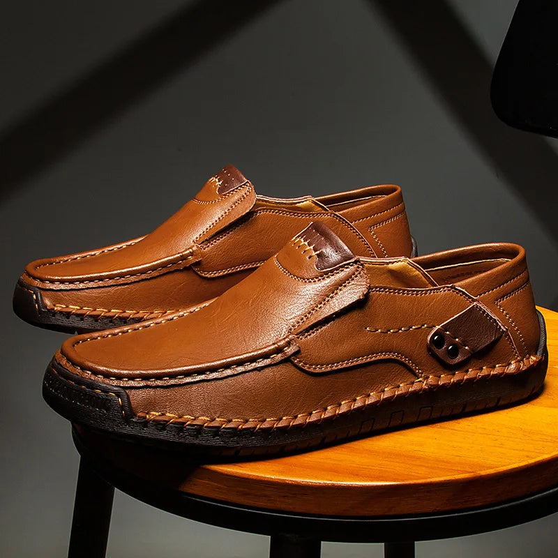 Mauro Full-Grain Leather Loafers – Glossy Hand-Stitched Slip-On Footwear
