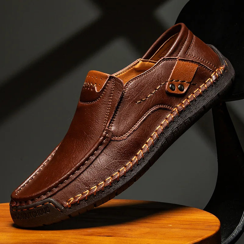 Mauro Full-Grain Leather Loafers – Glossy Hand-Stitched Slip-On Footwear