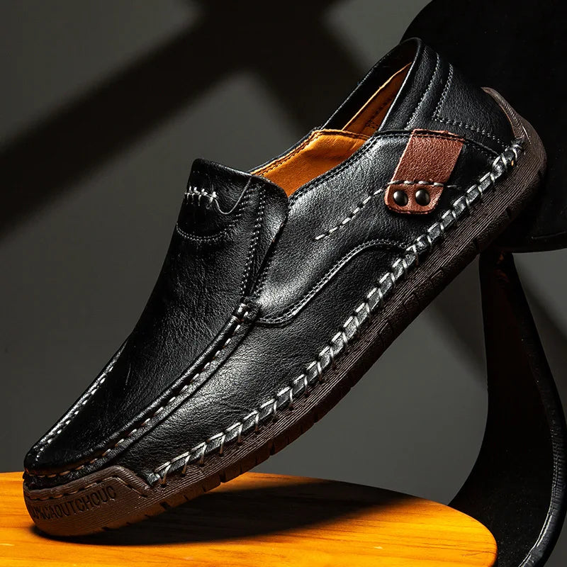 Mauro Full-Grain Leather Loafers – Glossy Hand-Stitched Slip-On Footwear