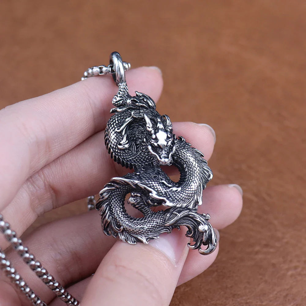 Drakhan Coil Stainless Steel Men's Chinese Dragon Necklace