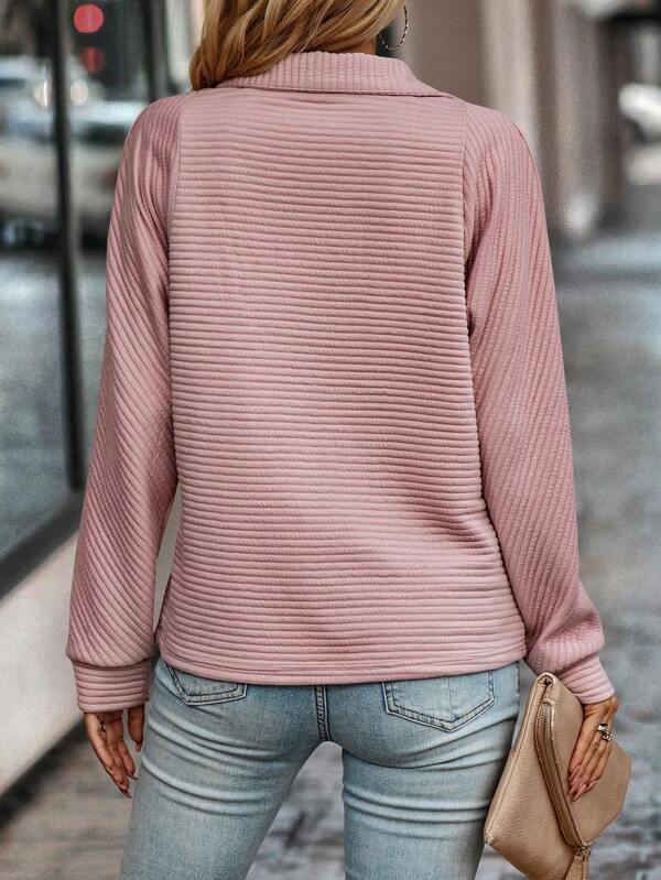 Selene Ribbed Knit Quarter-Zip Sweater– Corduroy Texture Mock Neck Pullover