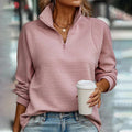 Selene Ribbed Knit Quarter-Zip Sweater– Corduroy Texture Mock Neck Pullover