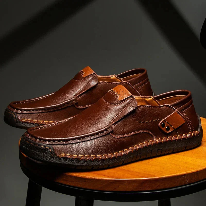 Mauro Full-Grain Leather Loafers – Glossy Hand-Stitched Slip-On Footwear