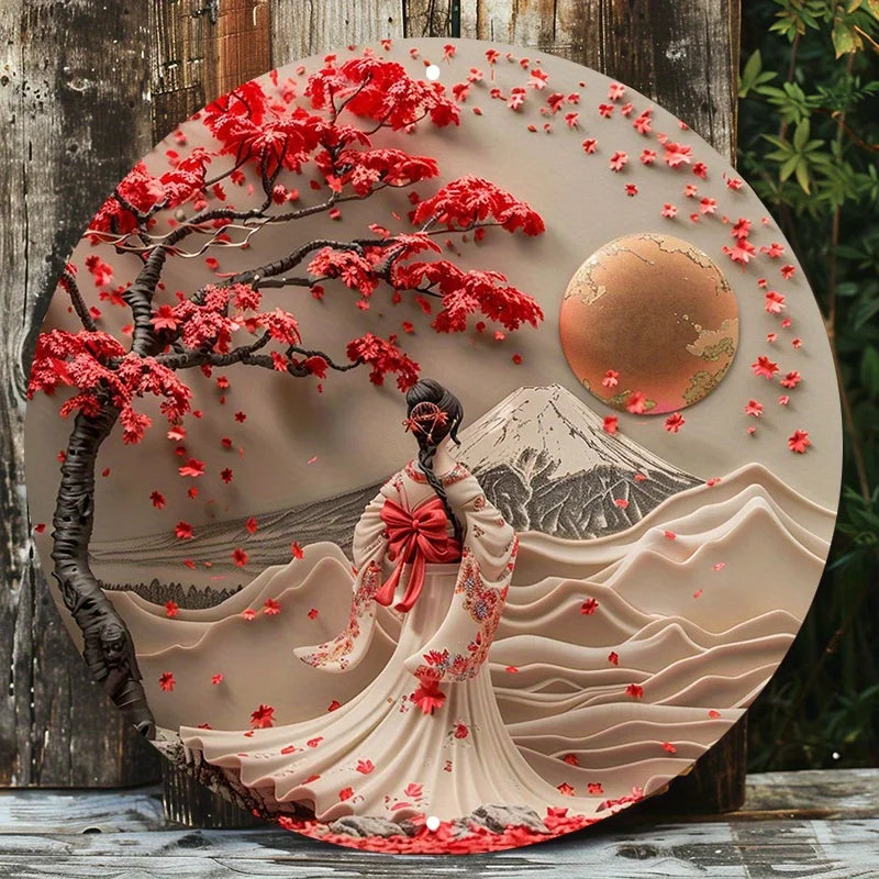 Hanami's Gaze 2D Decorative Aluminum Japanese Wall Plaque