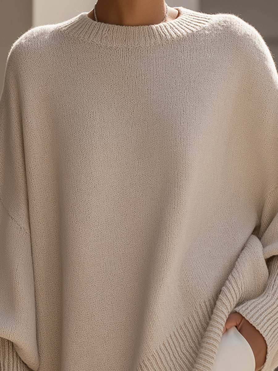 Silvia Oversized Knit Poncho Sweater – Mid-Weight Asymmetric Ribbed Pullover