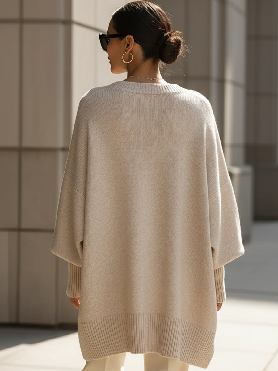 Silvia Oversized Knit Poncho Sweater – Mid-Weight Asymmetric Ribbed Pullover
