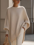 Silvia Oversized Knit Poncho Sweater – Mid-Weight Asymmetric Ribbed Pullover