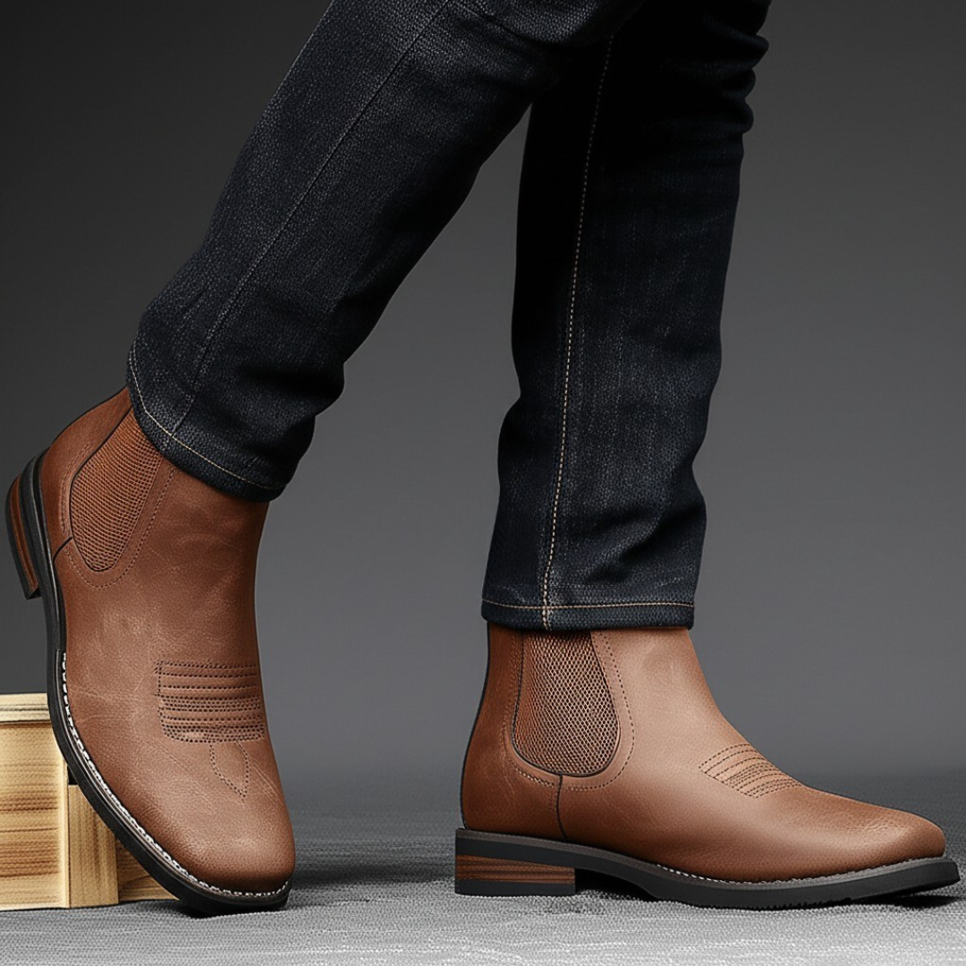 Silvio Leather Chelsea Boots – Textured Panel Ankle Height Footwear