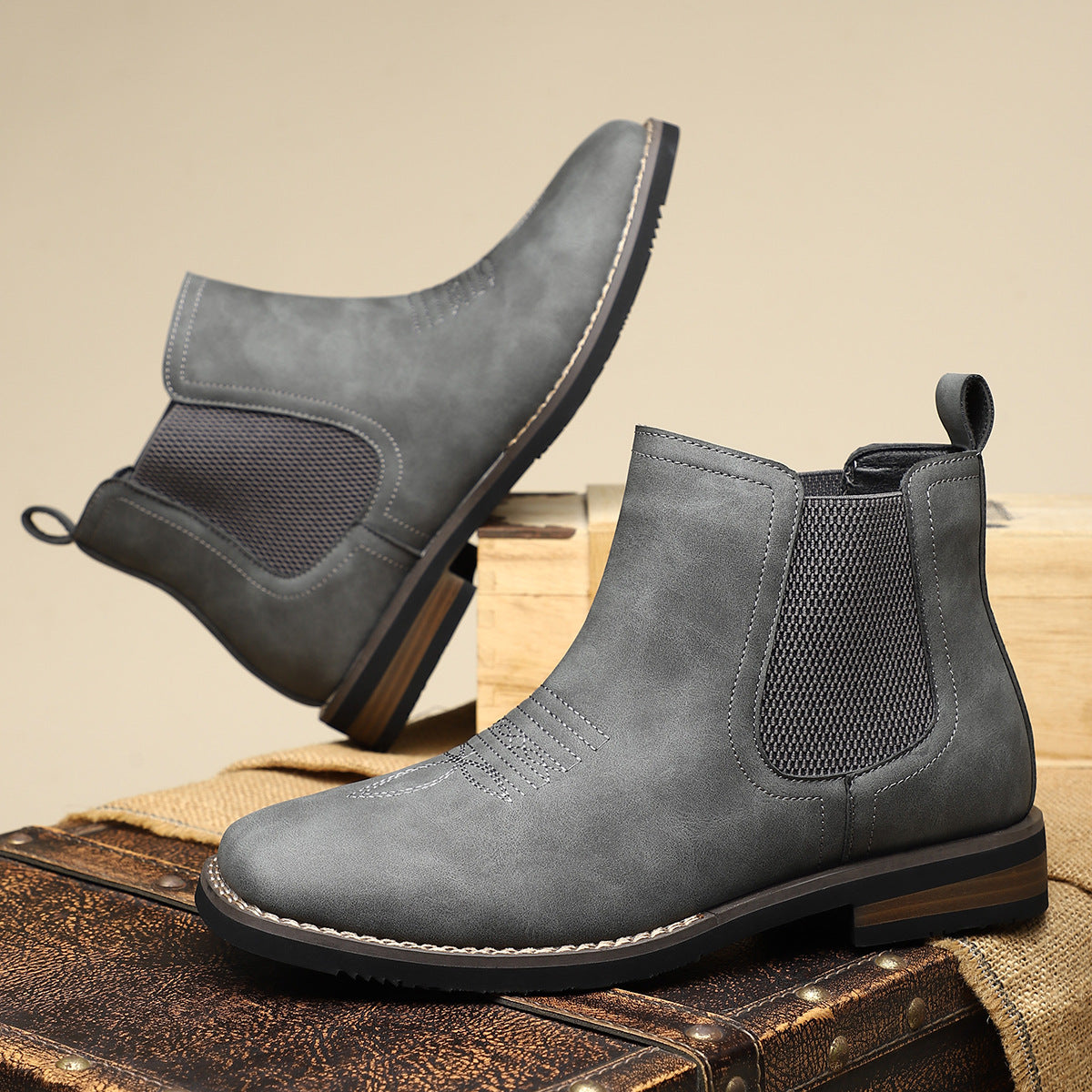 Silvio Leather Chelsea Boots – Textured Panel Ankle Height Footwear