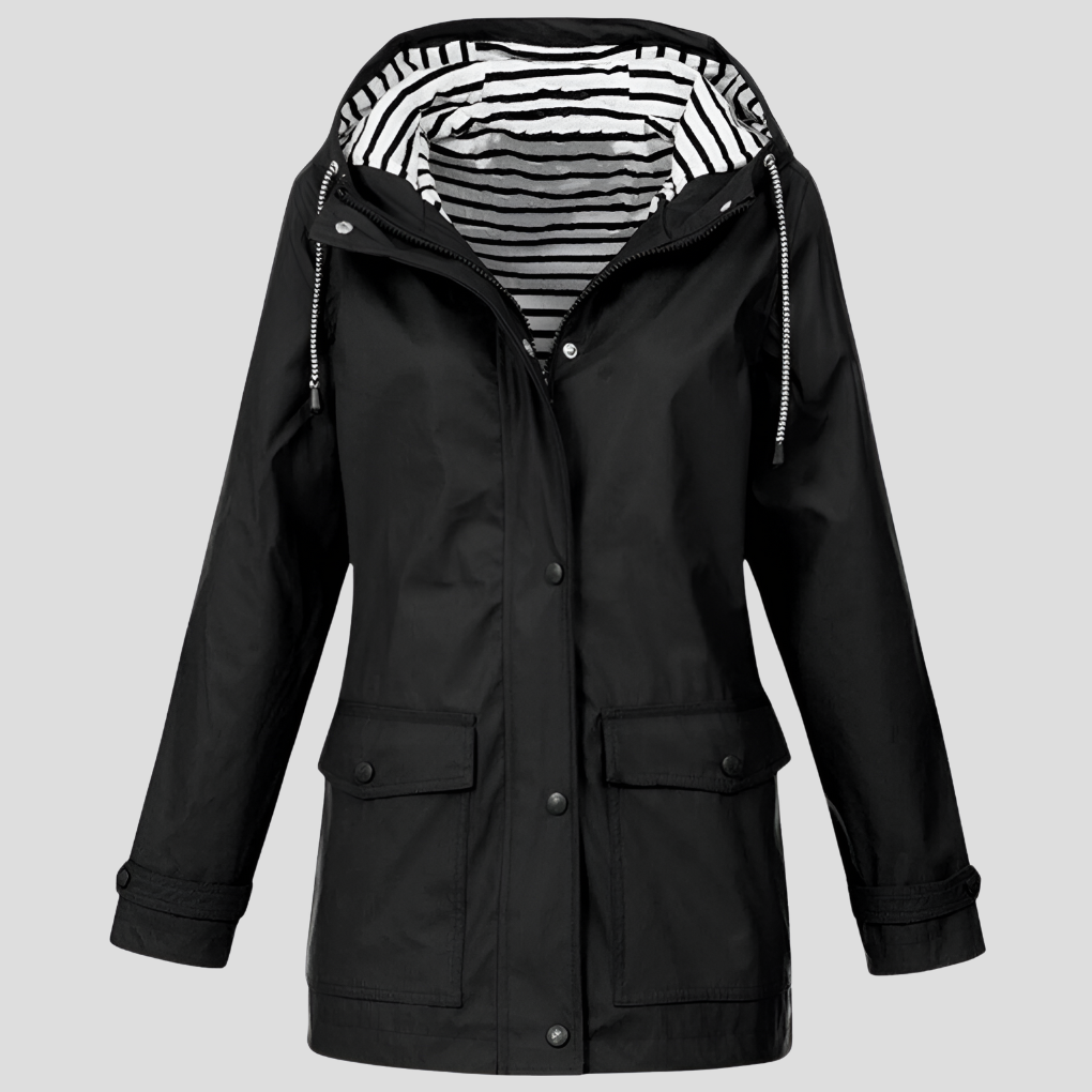 Sophia Waterproof Rain Jacket – Windproof Hooded Zip-Pocket Shell