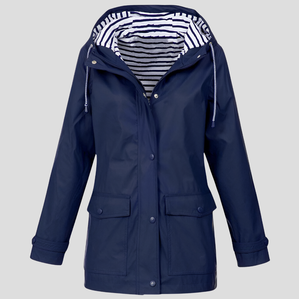 Sophia Waterproof Rain Jacket – Windproof Hooded Zip-Pocket Shell