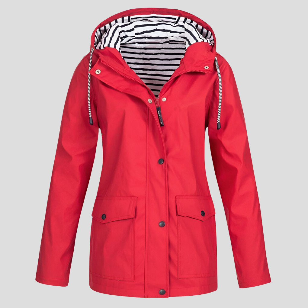 Sophia Waterproof Rain Jacket – Windproof Hooded Zip-Pocket Shell