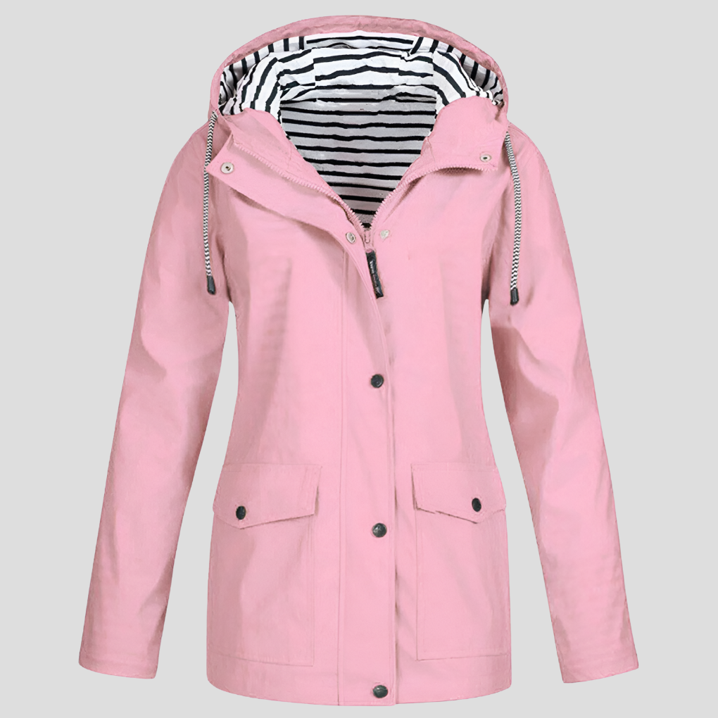 Sophia Waterproof Rain Jacket – Windproof Hooded Zip-Pocket Shell