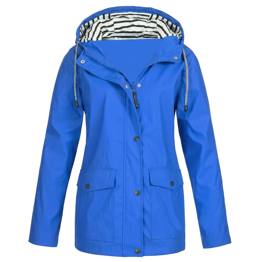 Sophia Waterproof Rain Jacket – Windproof Hooded Zip-Pocket Shell