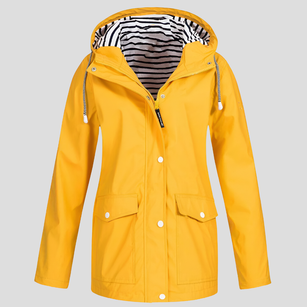 Sophia Waterproof Rain Jacket – Windproof Hooded Zip-Pocket Shell