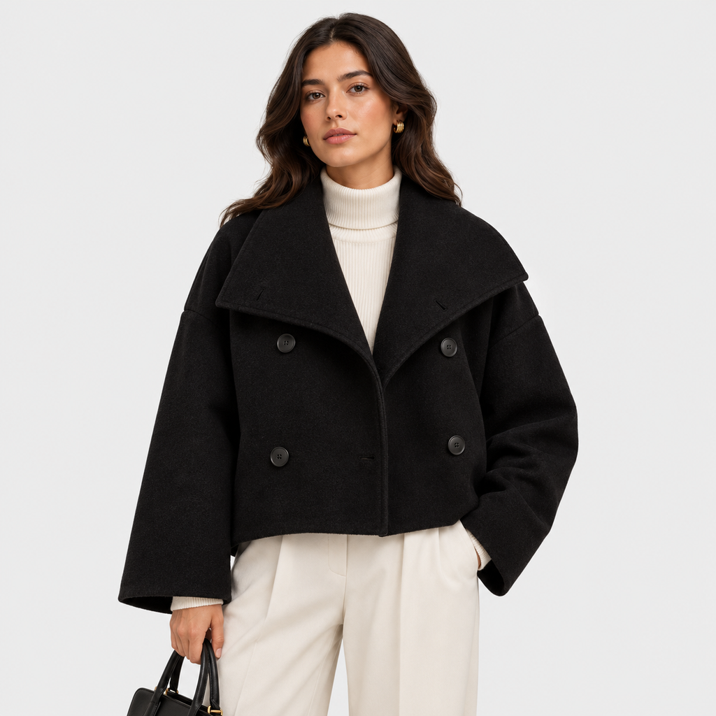 Valeria Wool Cropped Jacket – Oversized-Collar Double-Breasted Outerwear