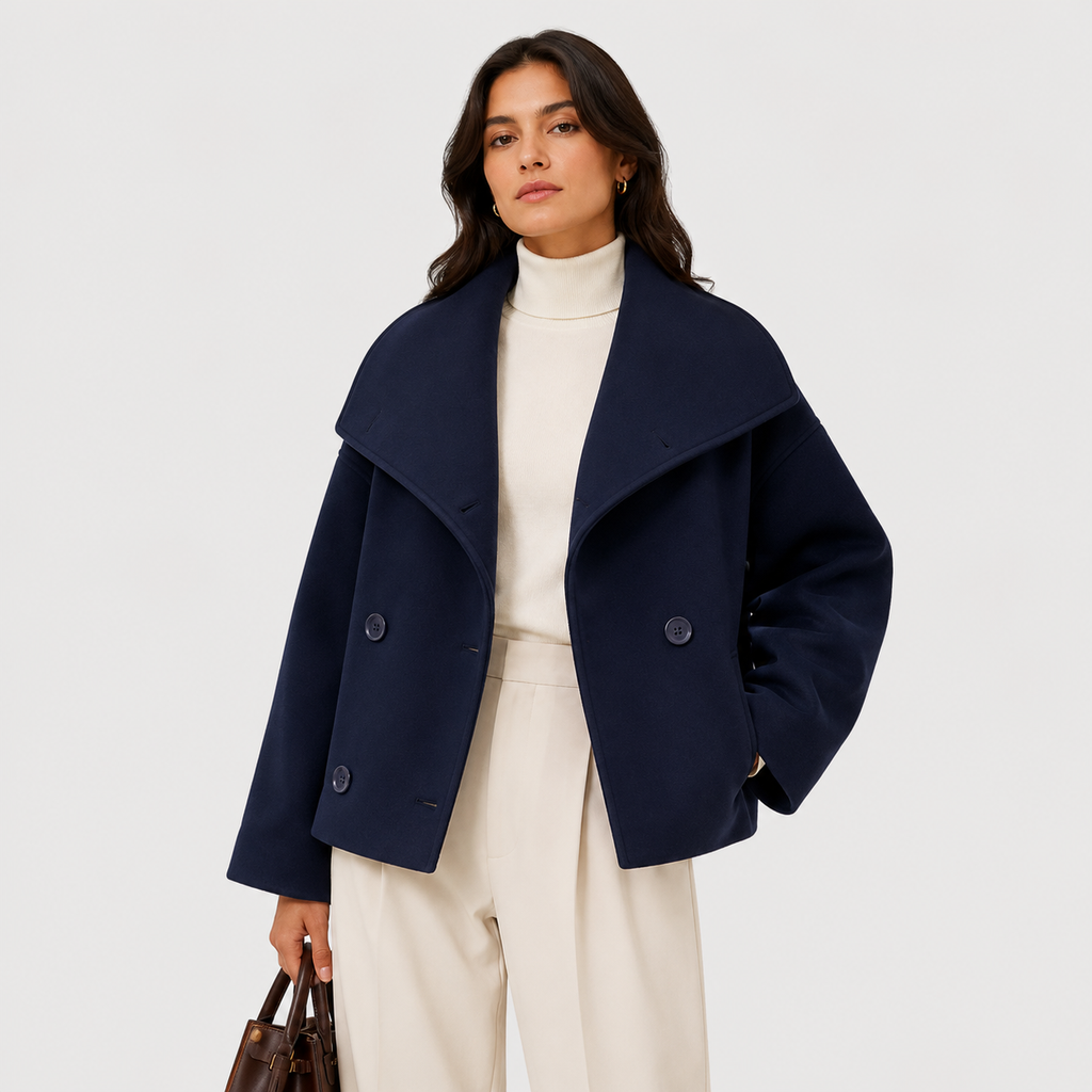 Valeria Wool Cropped Jacket – Oversized-Collar Double-Breasted Outerwear