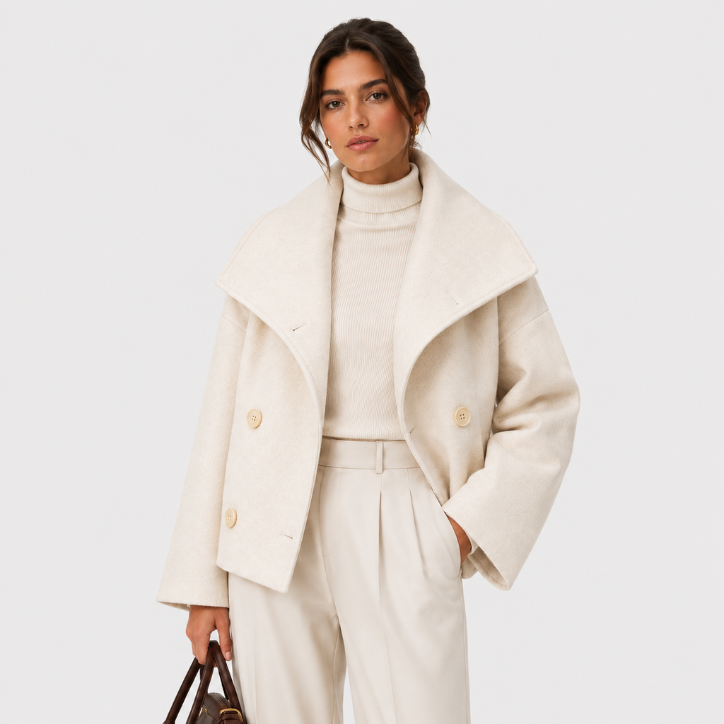 Valeria Wool Cropped Jacket – Oversized-Collar Double-Breasted Outerwear