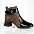 Vittoria Patent Leather Ankle Boots – Quilted Buckle Block-Heel Footwear