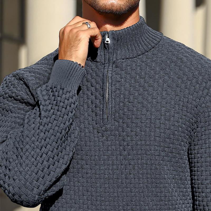 Vittorio Cotton Blend Quarter-Zip Pullover – Textured Knit Structured Casual Sweater