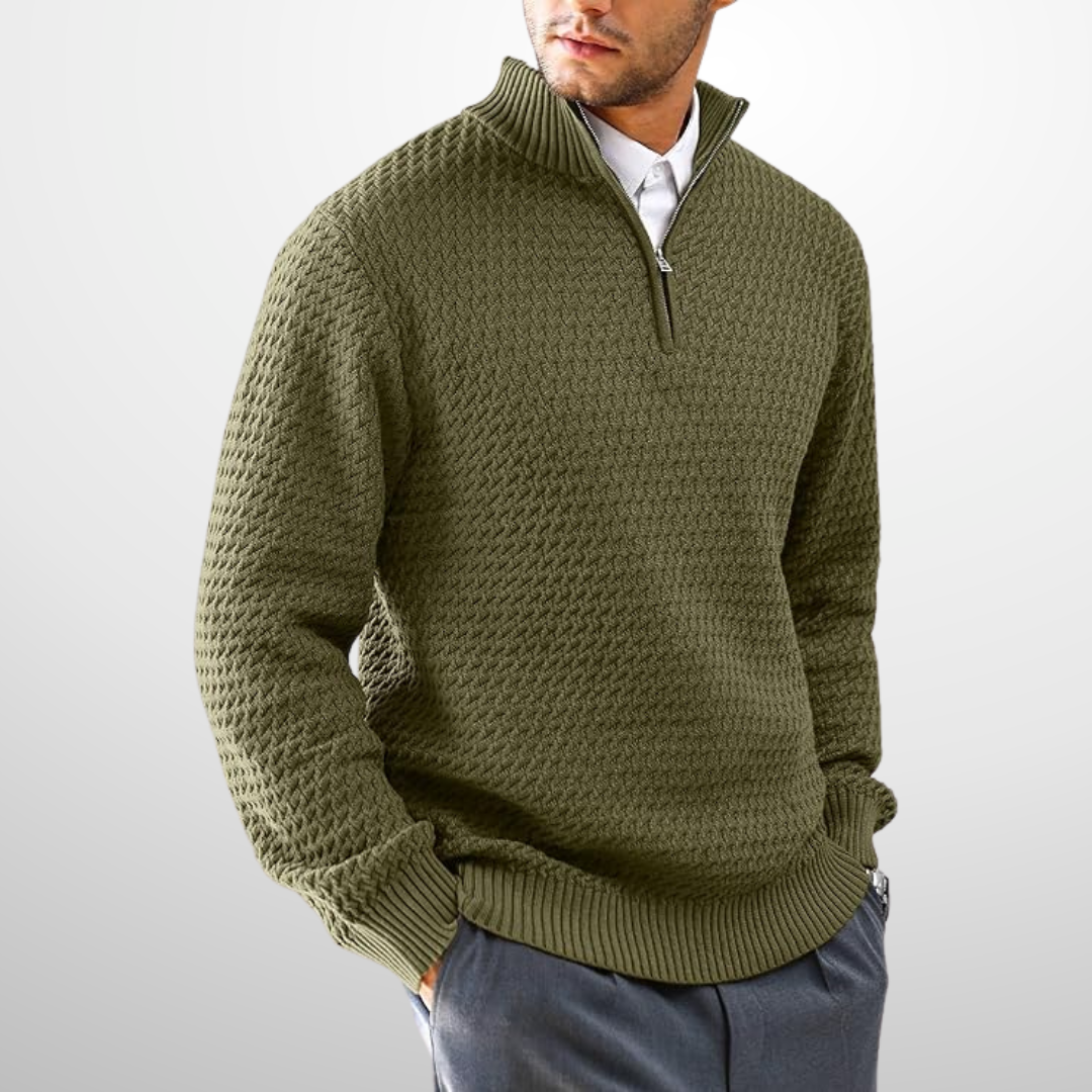 Vittorio Cotton Blend Quarter-Zip Pullover – Textured Knit Structured Casual Sweater