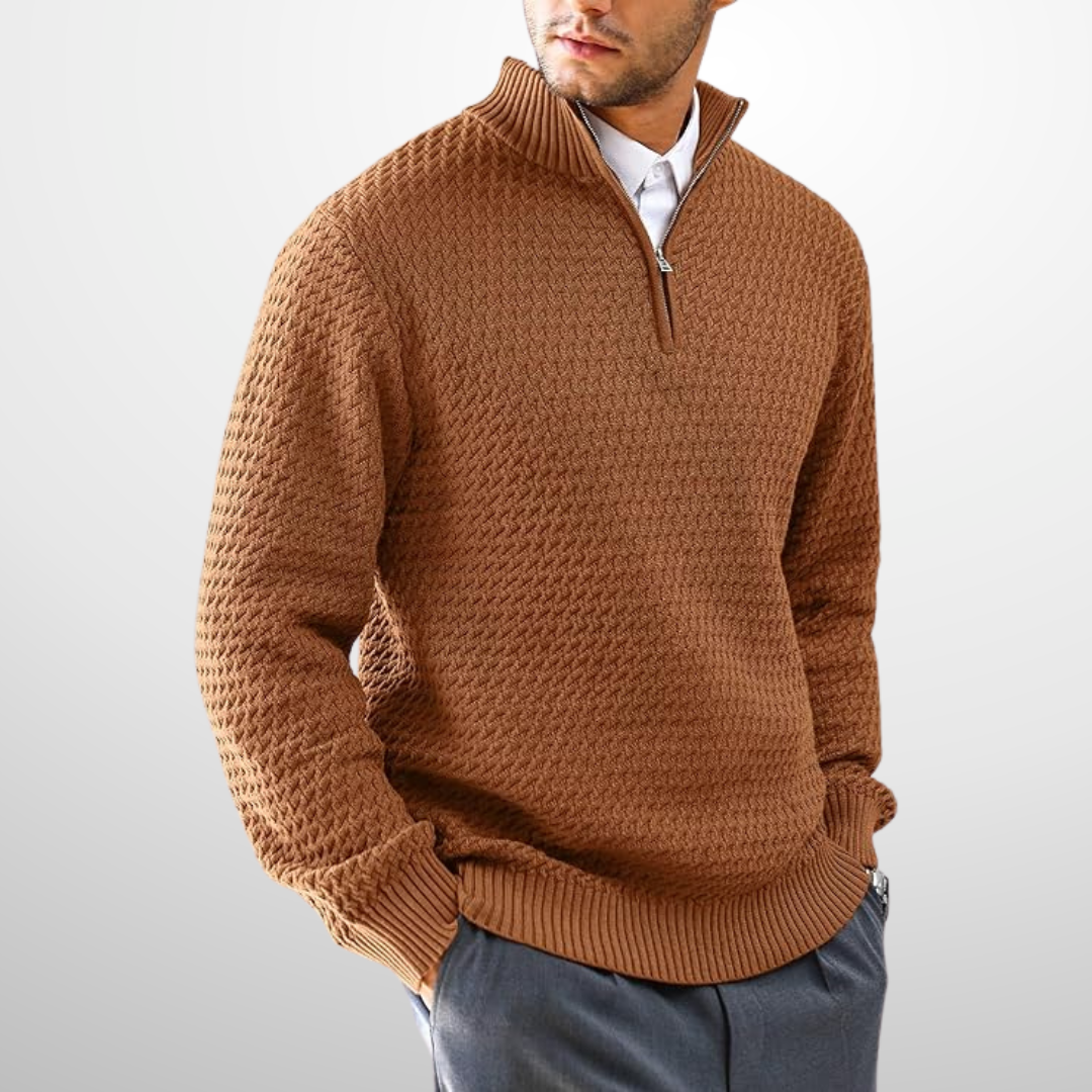 Vittorio Cotton Blend Quarter-Zip Pullover – Textured Knit Structured Casual Sweater
