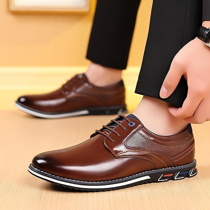 Vittorio Leather Dress Shoes – Polished Finish Cushioned Textured-Sole Footwear