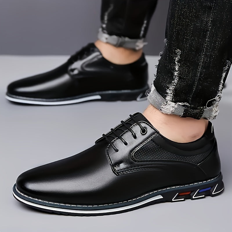 Vittorio Leather Dress Shoes – Polished Finish Cushioned Textured-Sole Footwear