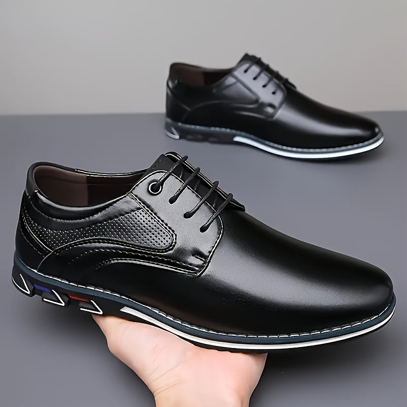 Vittorio Leather Dress Shoes – Polished Finish Cushioned Textured-Sole Footwear