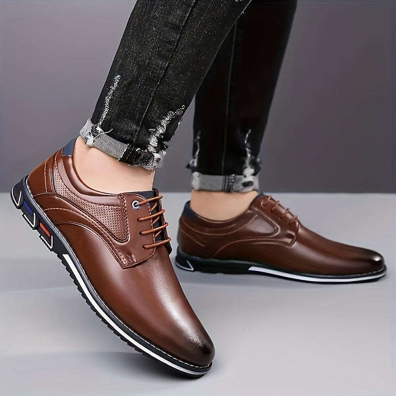 Vittorio Leather Dress Shoes – Polished Finish Cushioned Textured-Sole Footwear