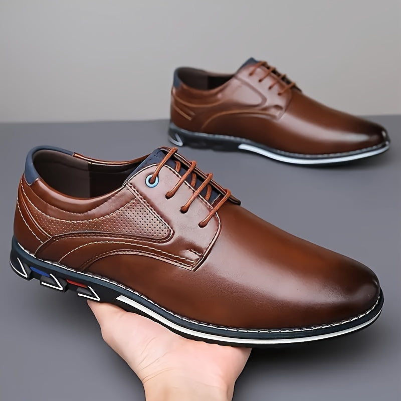 Vittorio Leather Dress Shoes – Polished Finish Cushioned Textured-Sole Footwear