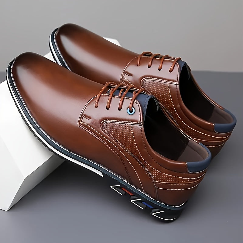 Vittorio Leather Dress Shoes – Polished Finish Cushioned Textured-Sole Footwear