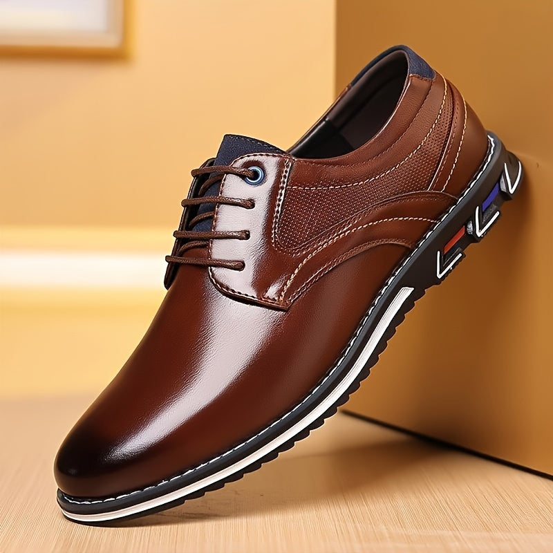 Vittorio Leather Dress Shoes – Polished Finish Cushioned Textured-Sole Footwear