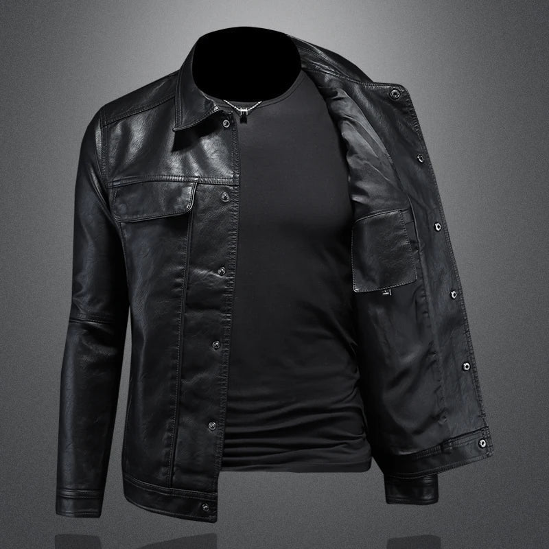 Vittorio Premium Leather Trucker Jacket – Snap-Button Flap-Pocket Tailored Outerwear