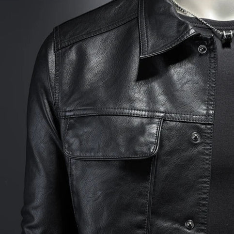 Vittorio Premium Leather Trucker Jacket – Snap-Button Flap-Pocket Tailored Outerwear