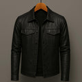 Vittorio Premium Leather Trucker Jacket – Snap-Button Flap-Pocket Tailored Outerwear
